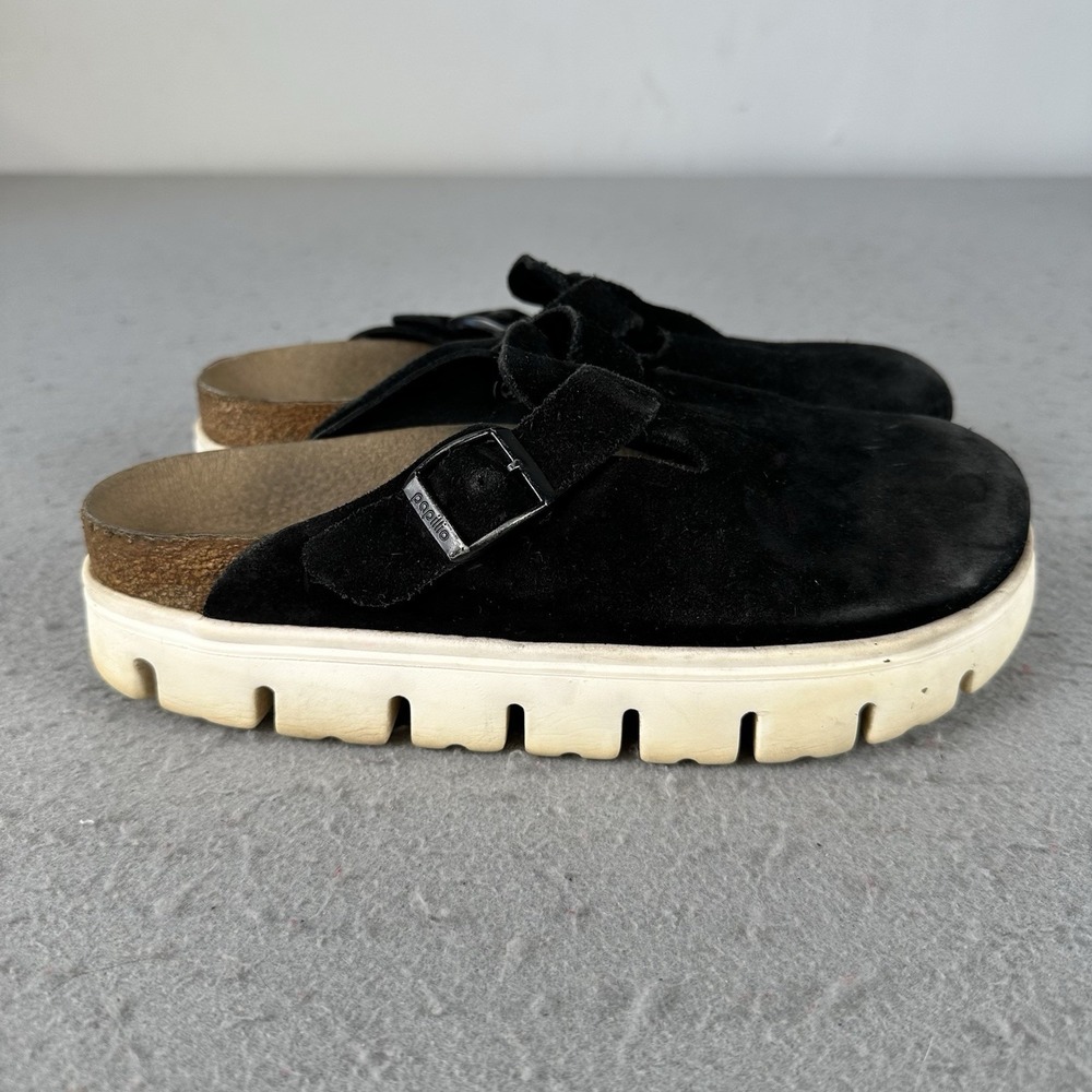 Birkenstock Papillo Boston Chunky Suede Leather Clogs Womens US 8 Black White